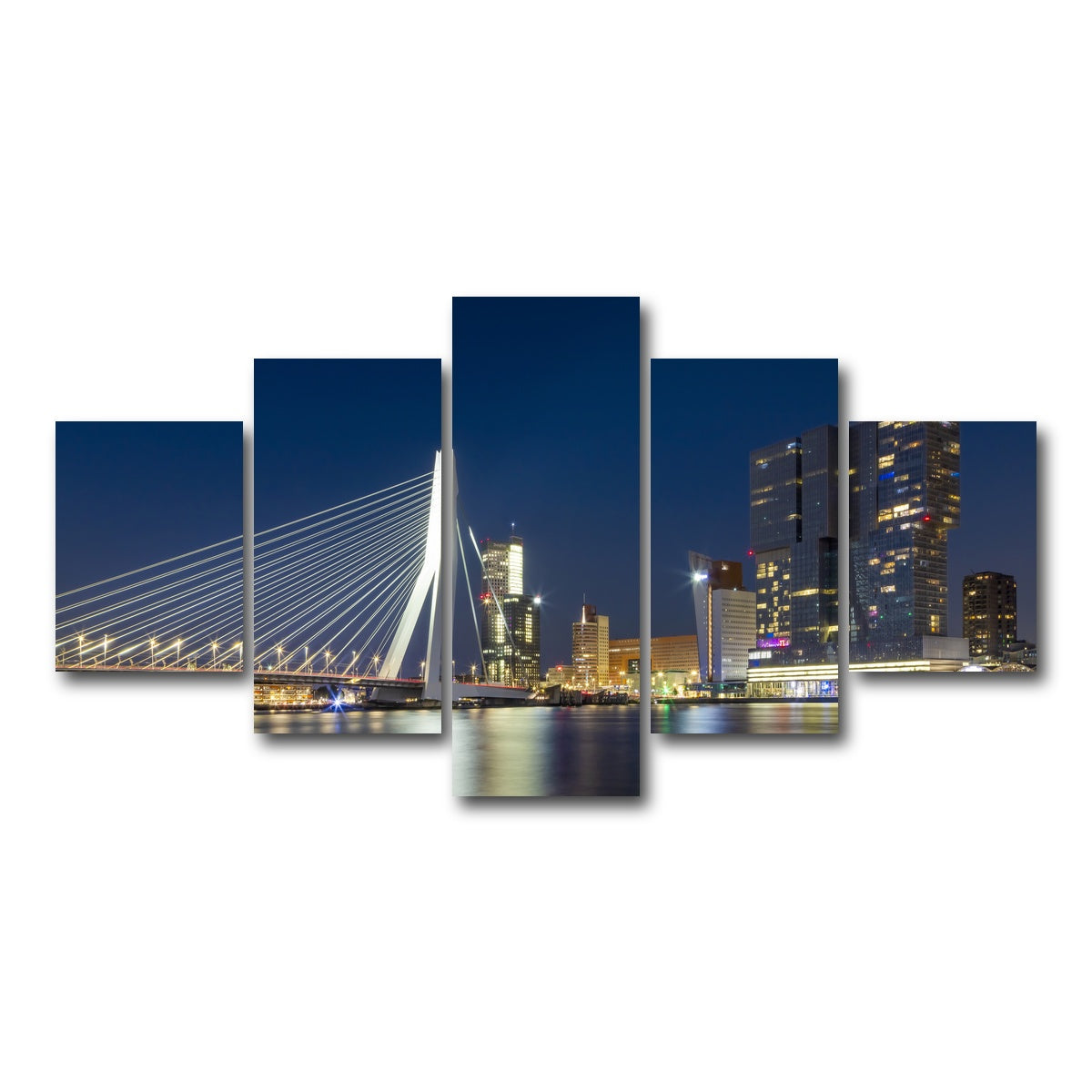 AUTO-MOCKUP WHITE | ROTTERDAM Erasmus Bridge at night | 5 Piece | Gallery Wrap Canvas | group=5_short