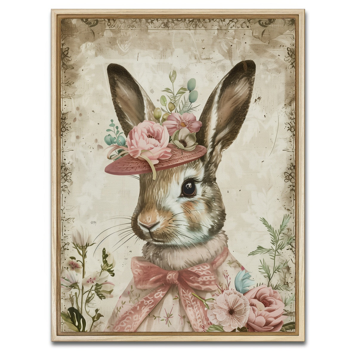AUTO-MOCKUP WHITE | Rabbit wearing floral hat | 1 Piece | Natural Framed Canvas | group=3x4