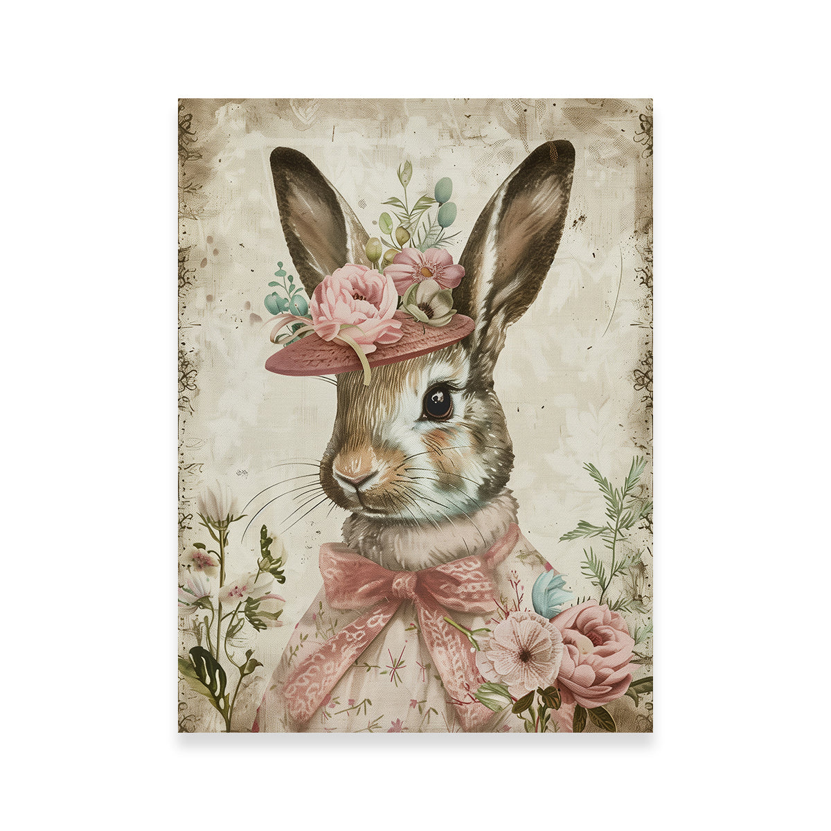Rabbit Wearing Floral Hat Wall Art