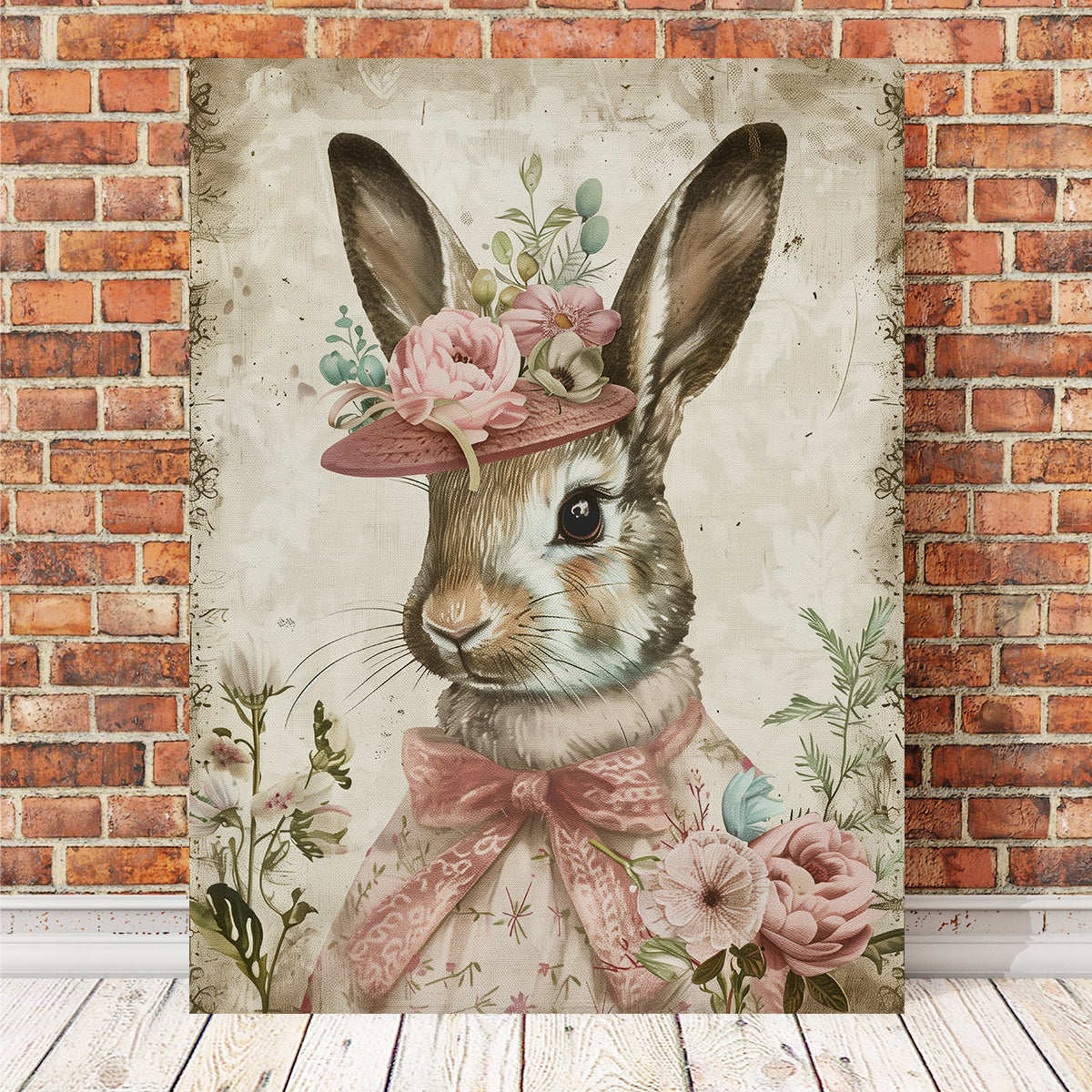 Rabbit Wearing Floral Hat Wall Art