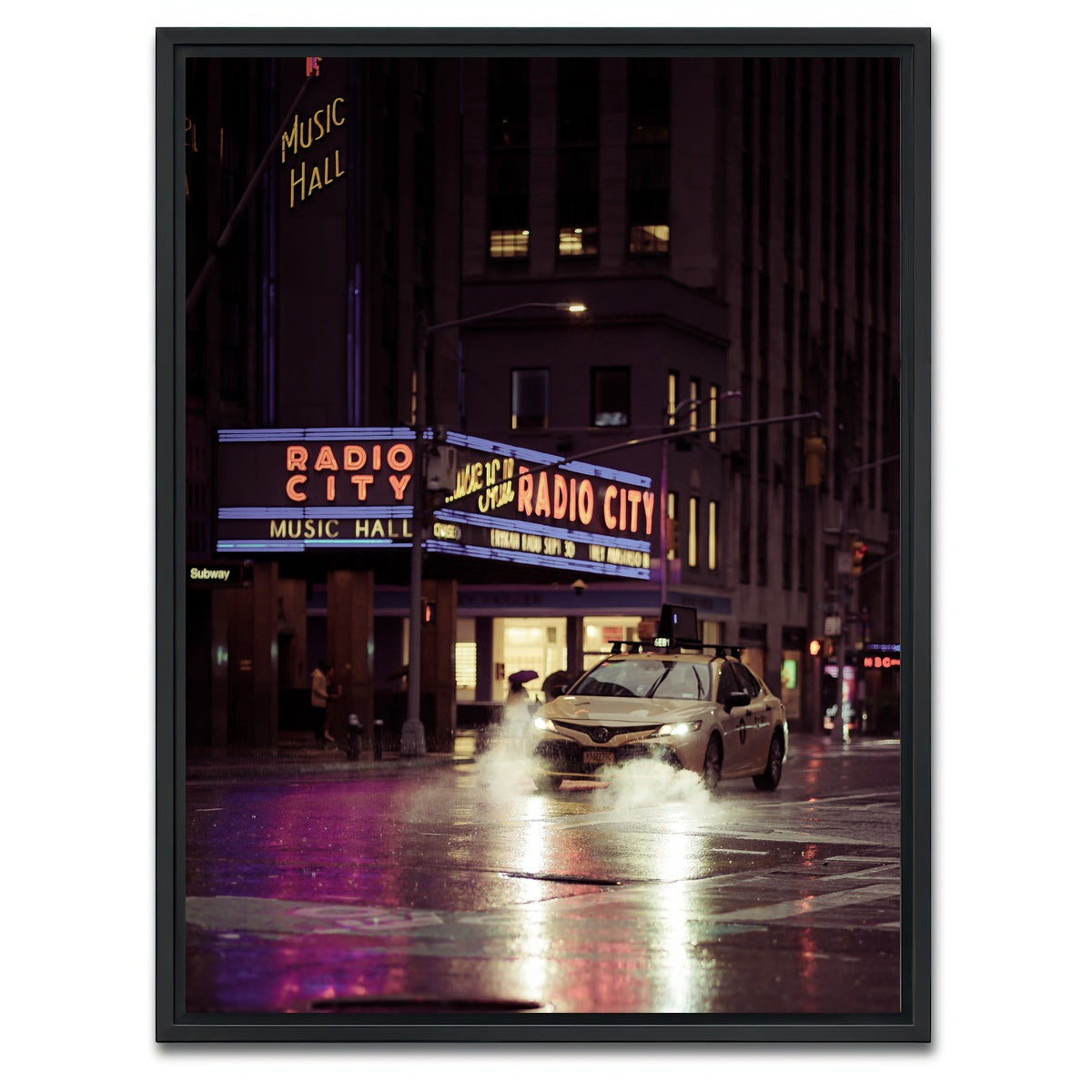 AUTO-MOCKUP WHITE | Radio City Rainy Yellow Cab | 1 Piece | Black Framed Canvas | group=3x4