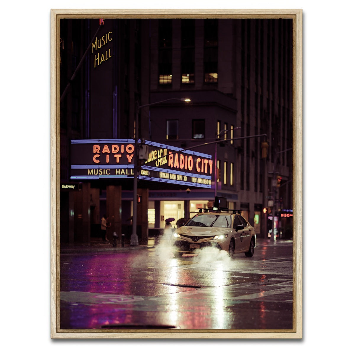 AUTO-MOCKUP WHITE | Radio City Rainy Yellow Cab | 1 Piece | Natural Framed Canvas | group=3x4