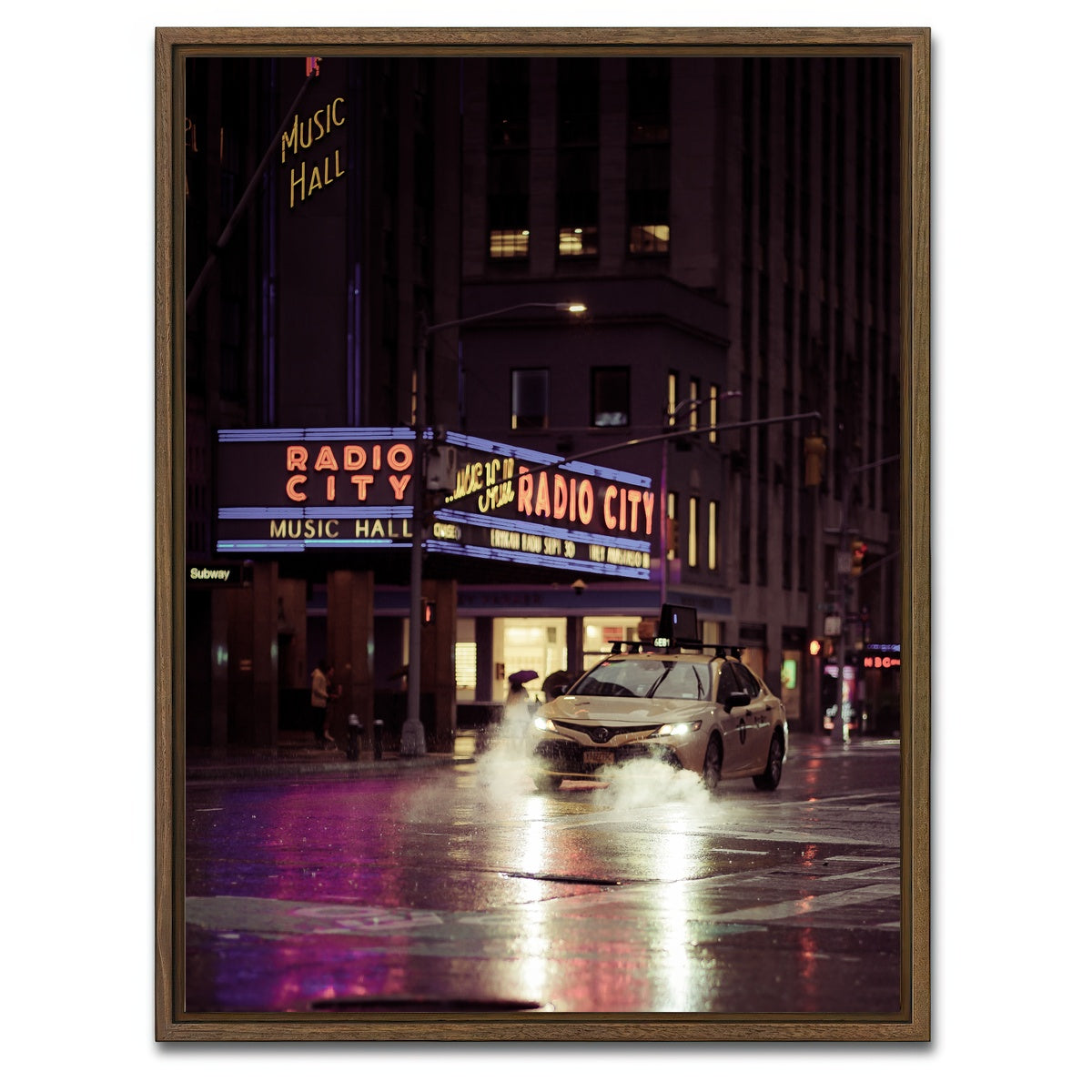AUTO-MOCKUP WHITE | Radio City Rainy Yellow Cab | 1 Piece | Walnut Framed Canvas | group=3x4