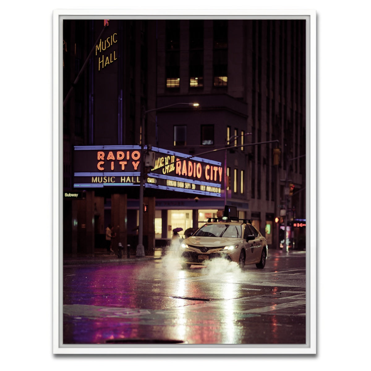 AUTO-MOCKUP WHITE | Radio City Rainy Yellow Cab | 1 Piece | White Framed Canvas | group=3x4