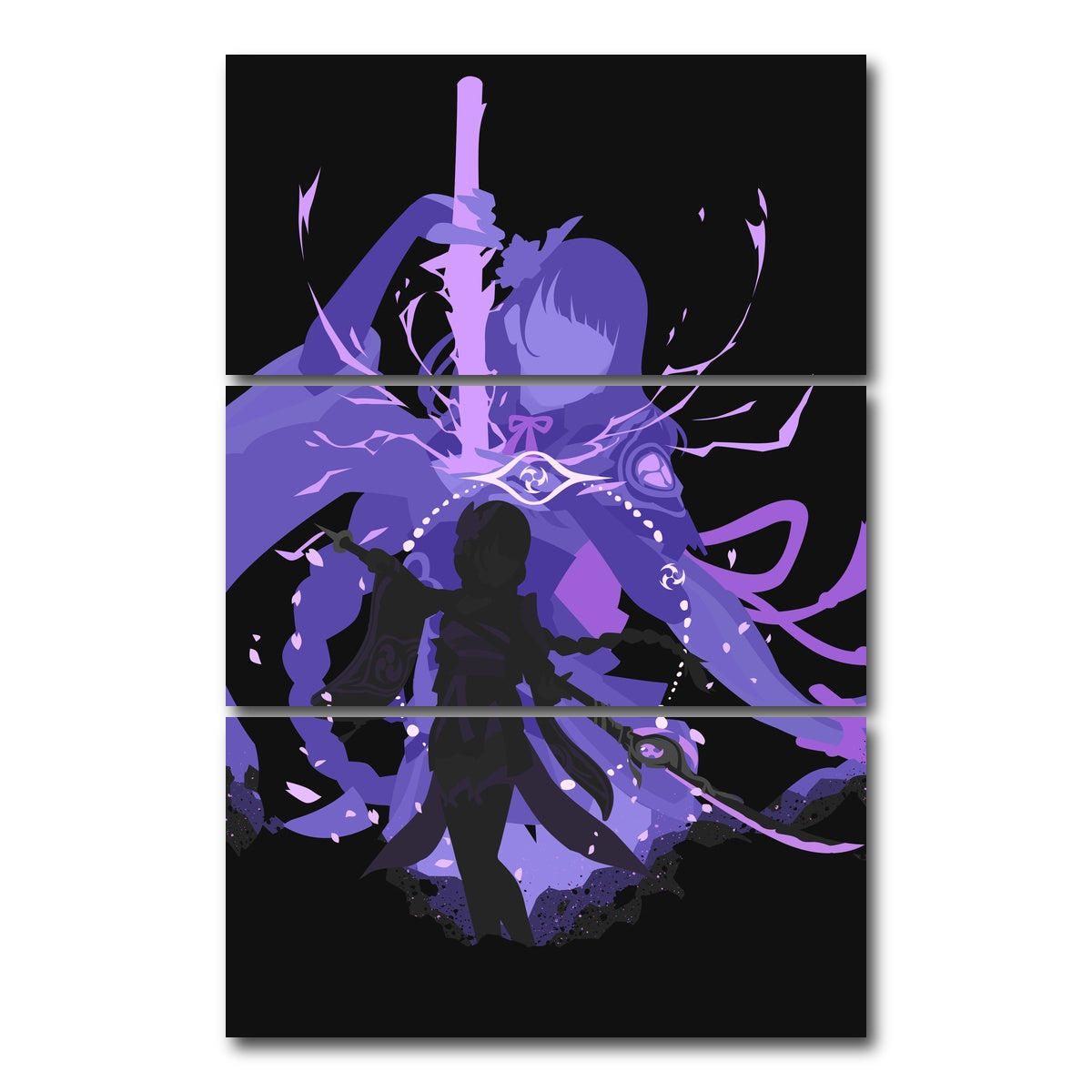 AUTO-MOCKUP WHITE | Raiden Shogun | 3 Piece | Gallery Wrap Canvas | group=12x24_stacked