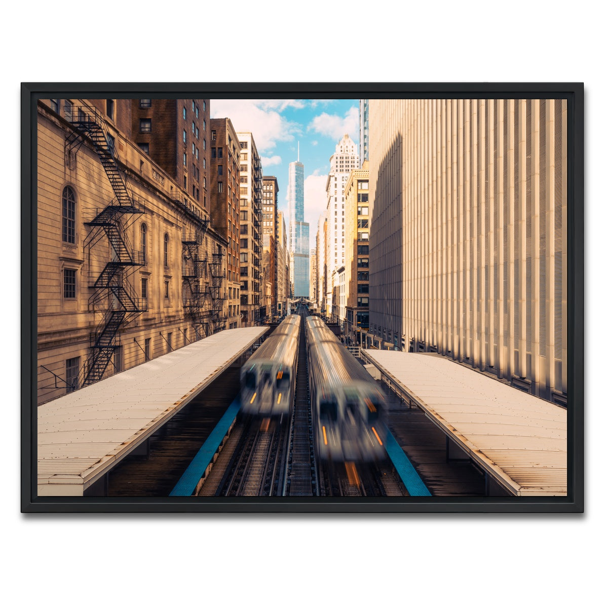 AUTO-MOCKUP WHITE | Railway Station Downtown Chicago | 1 Piece | Black Framed Canvas | group=4x3