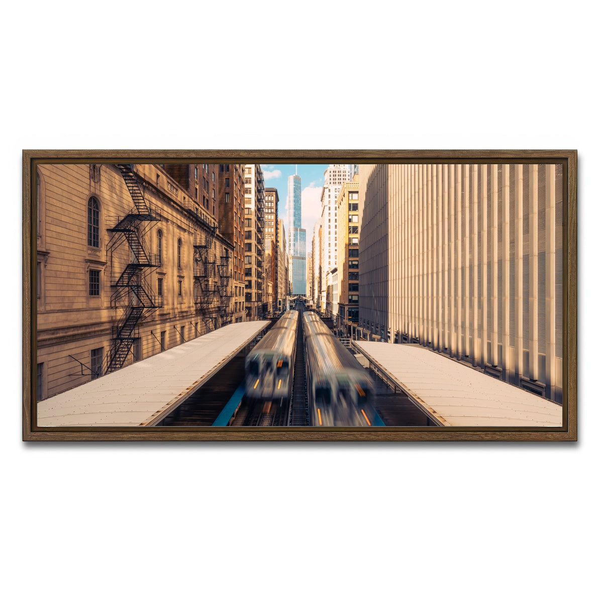 AUTO-MOCKUP WHITE | Railway Station Downtown Chicago | 1 Piece | Walnut Framed Canvas | group=2x1