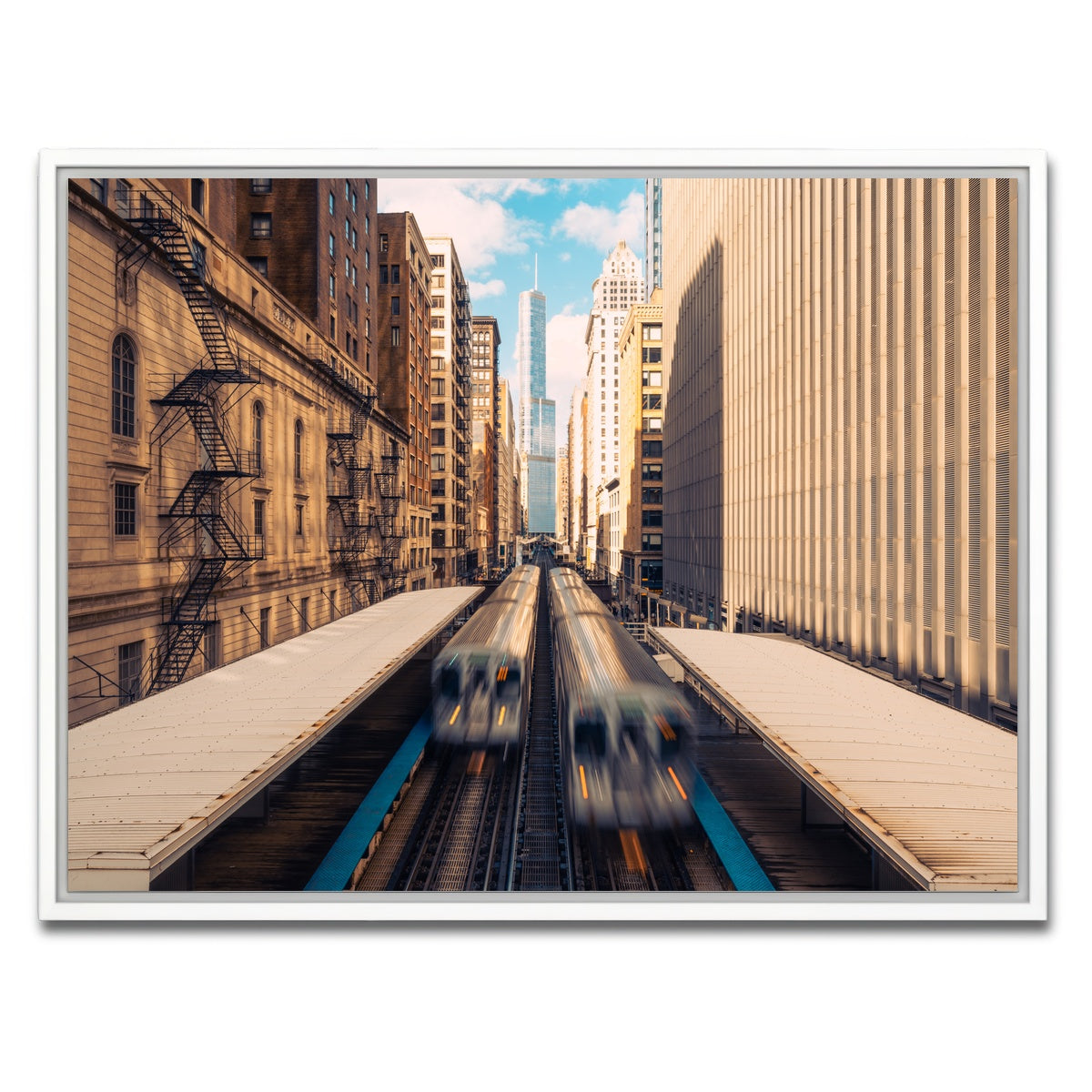 AUTO-MOCKUP WHITE | Railway Station Downtown Chicago | 1 Piece | White Framed Canvas | group=4x3