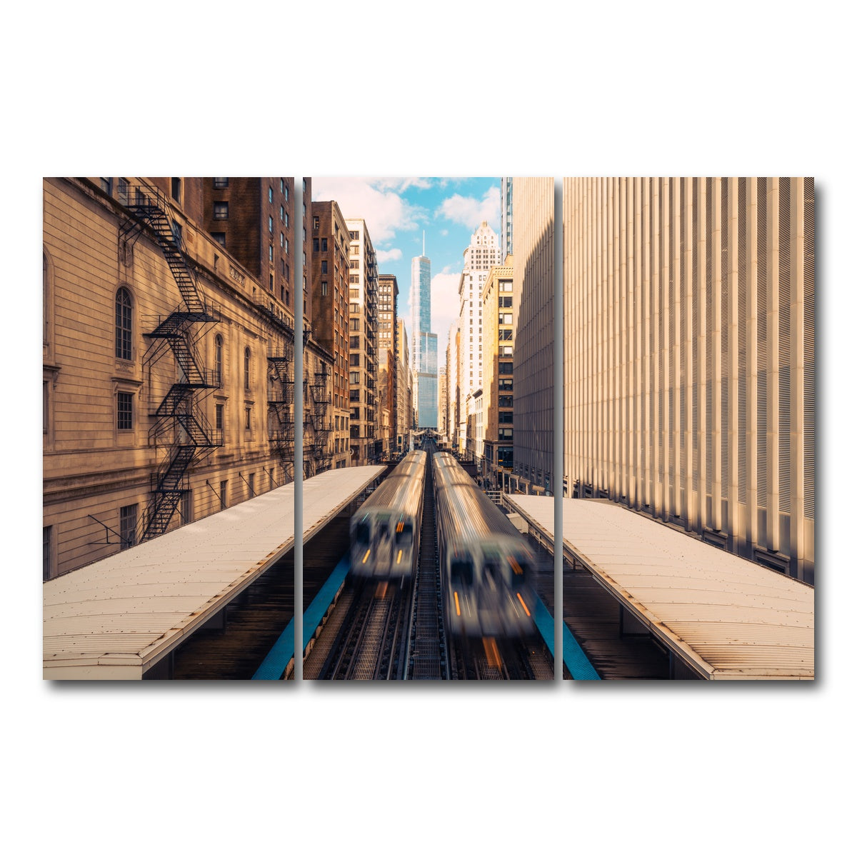 AUTO-MOCKUP WHITE | Railway Station Downtown Chicago | 3 Piece | Gallery Wrap Canvas | group=12x24