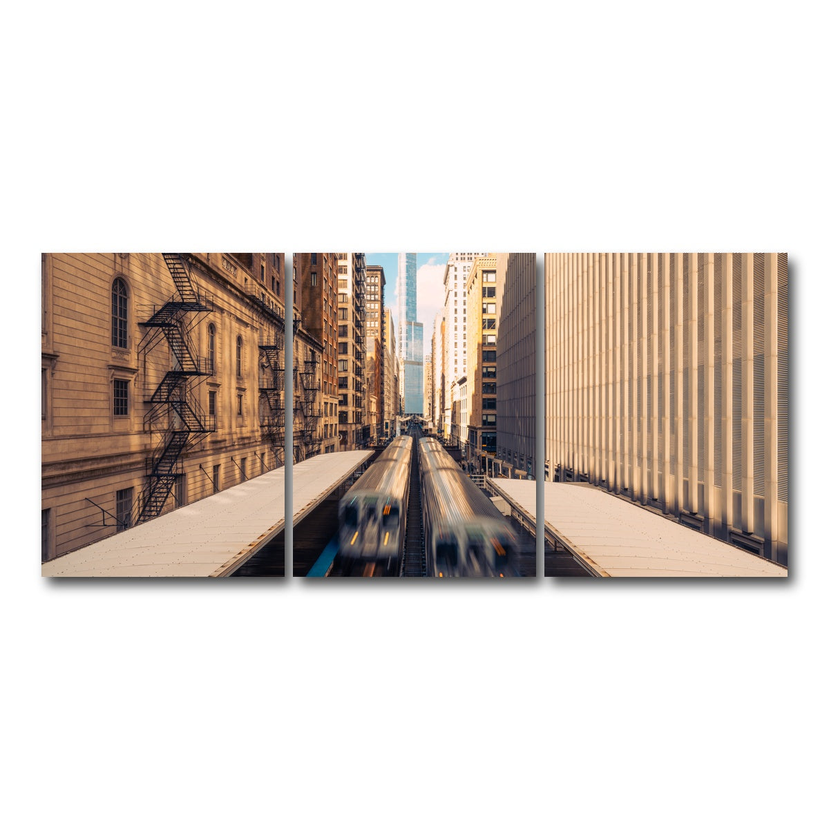 AUTO-MOCKUP WHITE | Railway Station Downtown Chicago | 3 Piece | Gallery Wrap Canvas | group=18x24