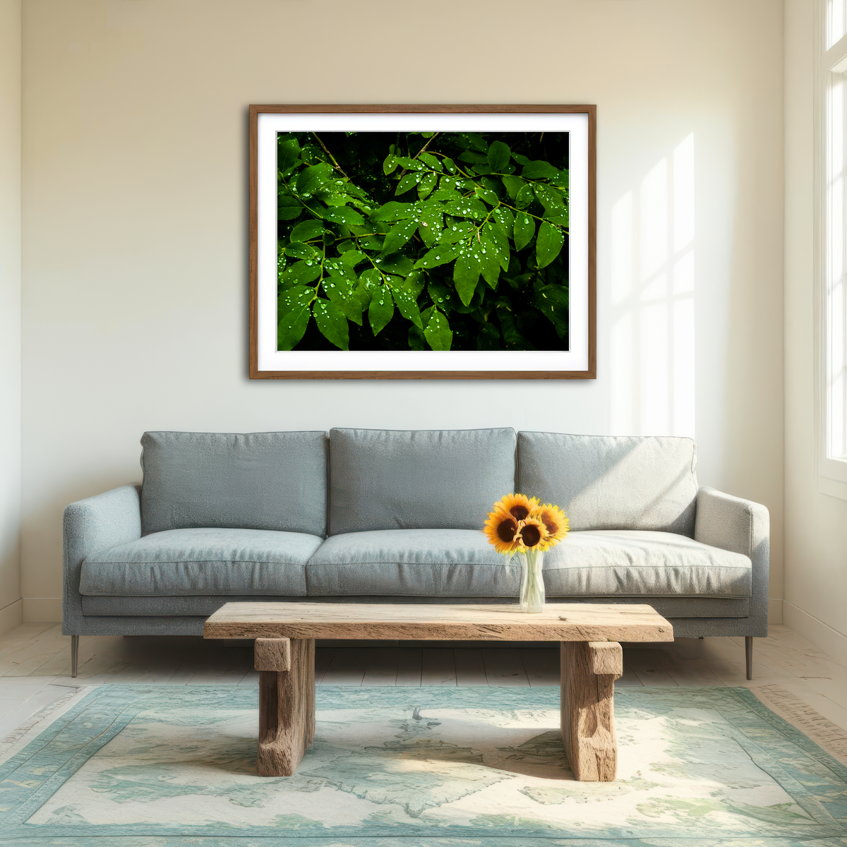 AUTO-MOCKUP ROOM | Rain Drops on Leaves Wall Art