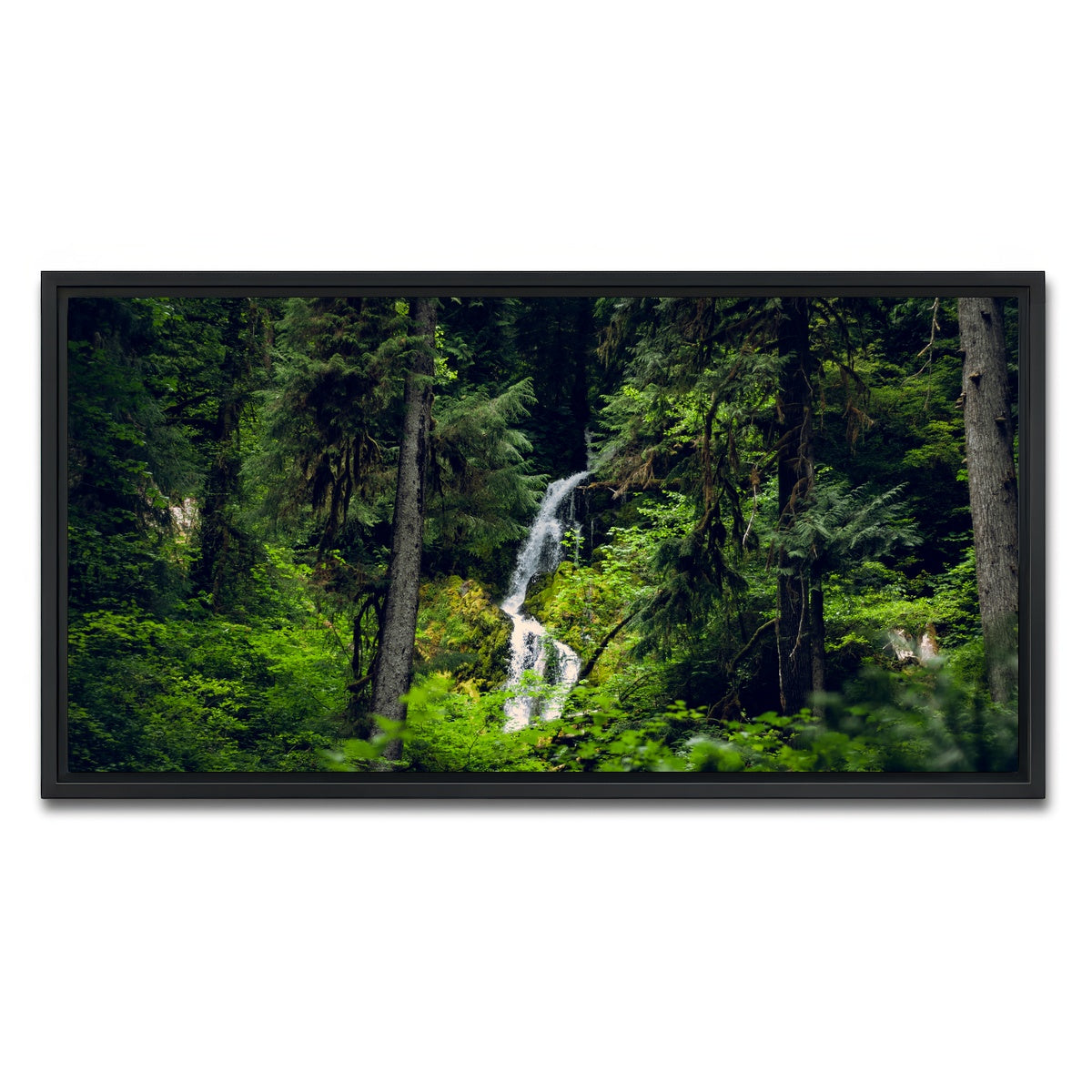 AUTO-MOCKUP WHITE | Rainforest Waterfall | 1 Piece | Black Framed Canvas | group=2x1