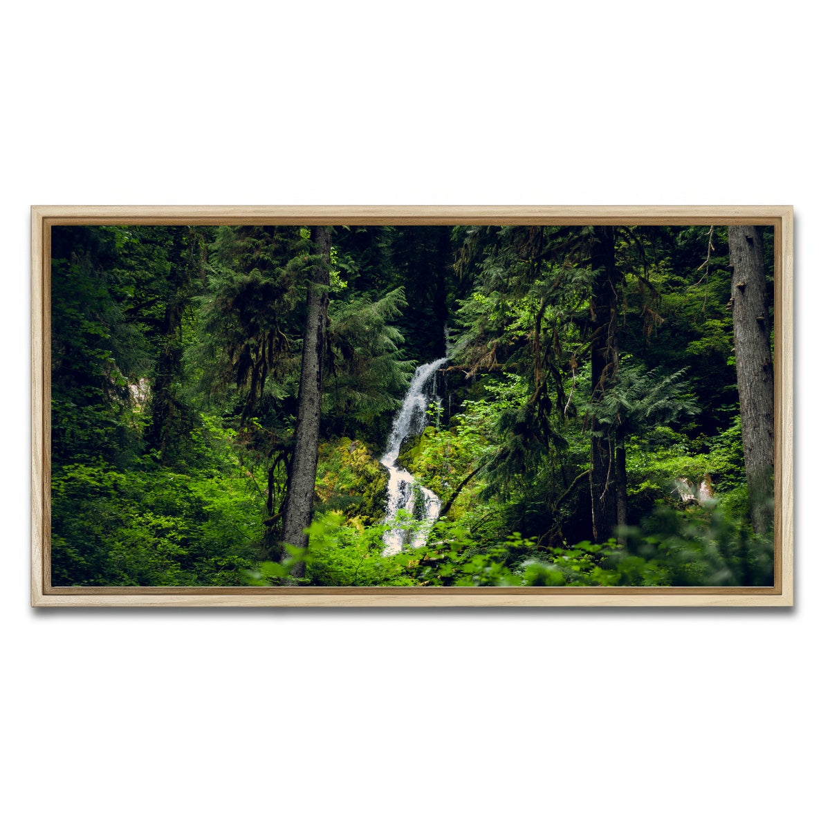 AUTO-MOCKUP WHITE | Rainforest Waterfall | 1 Piece | Natural Framed Canvas | group=2x1