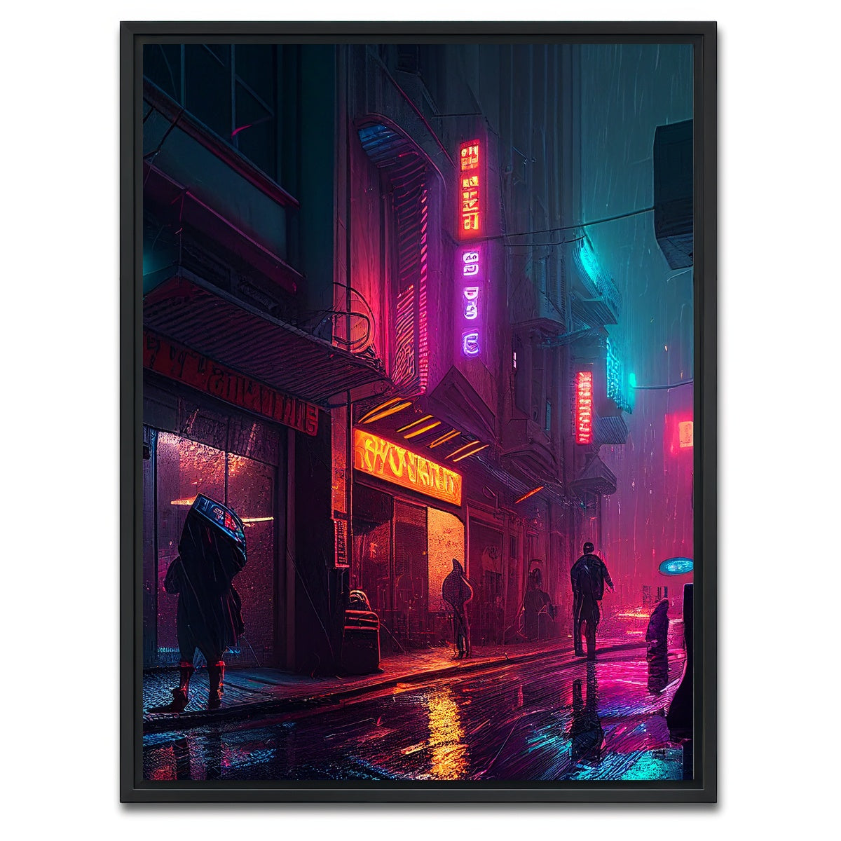 AUTO-MOCKUP WHITE | Rainy Stroll in Neo Chinatown | 1 Piece | Black Framed Canvas | group=3x4