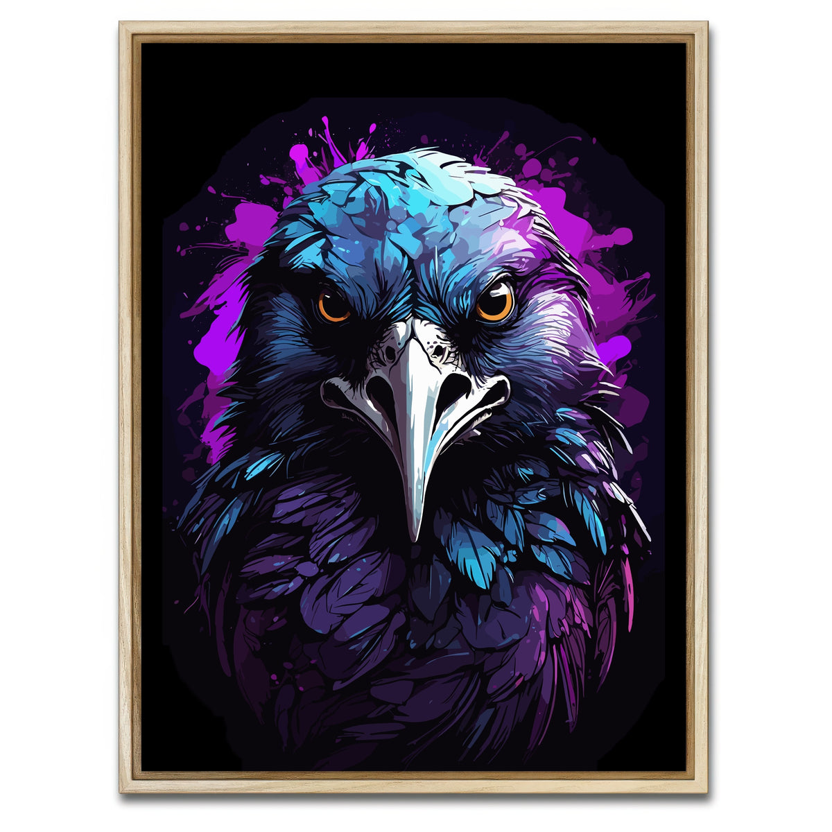 AUTO-MOCKUP WHITE | Raven Animal Colorful Wall Art | 1 Piece | Natural Frame | group=3x4