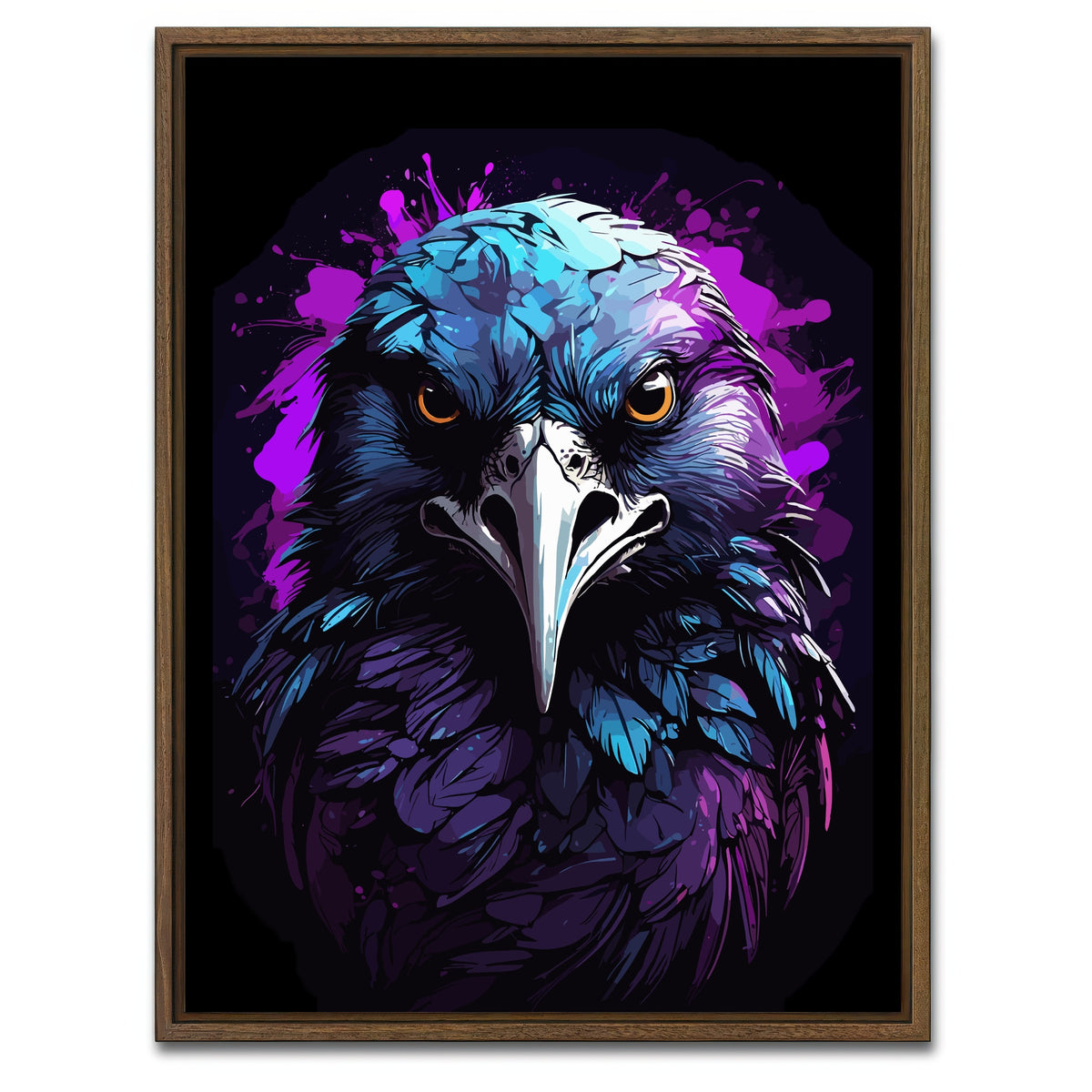 AUTO-MOCKUP WHITE | Raven Animal Colorful Wall Art | 1 Piece | Walnut Frame | group=3x4