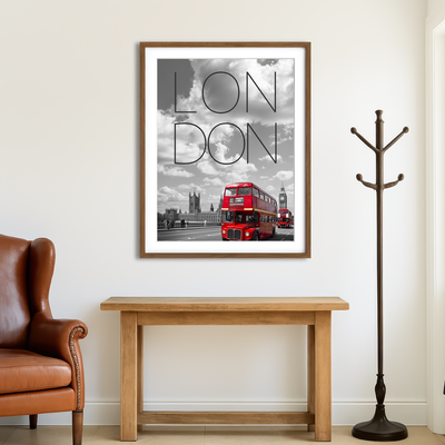 AUTO-MOCKUP ROOM | Red Buses London Text Wall Art