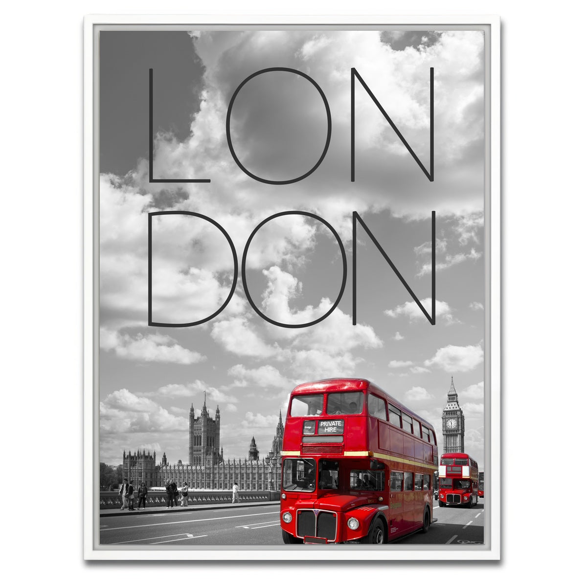 AUTO-MOCKUP WHITE | Red Buses London Text | 1 Piece | White Framed Canvas | group=3x4