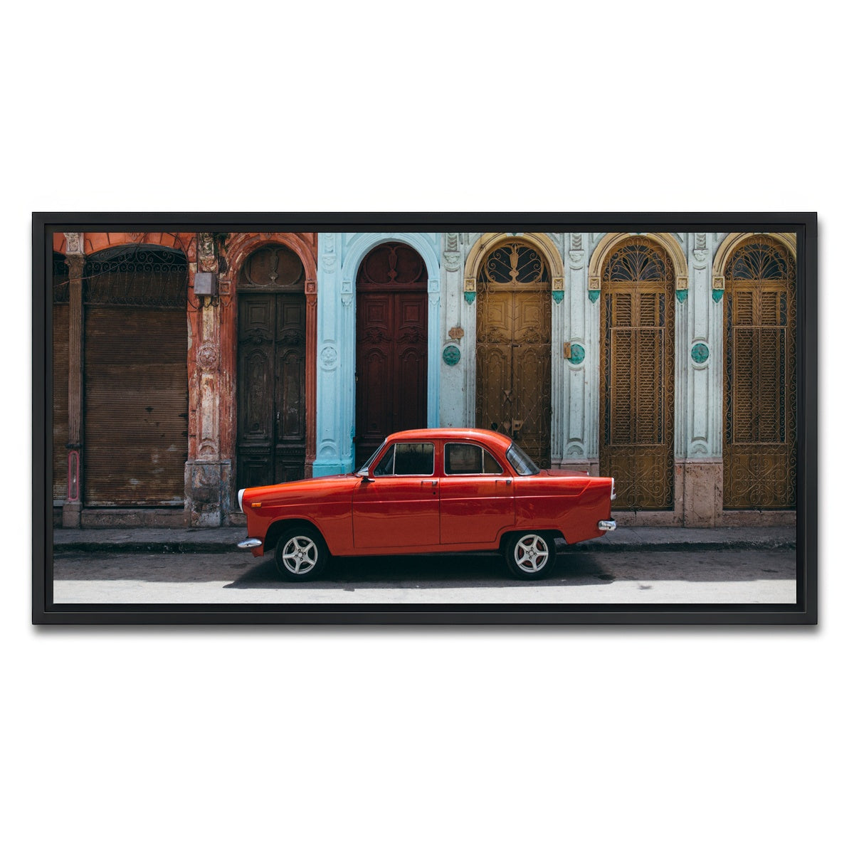 AUTO-MOCKUP WHITE | Red Car in Cuba | 1 Piece | Black Framed Canvas | group=2x1