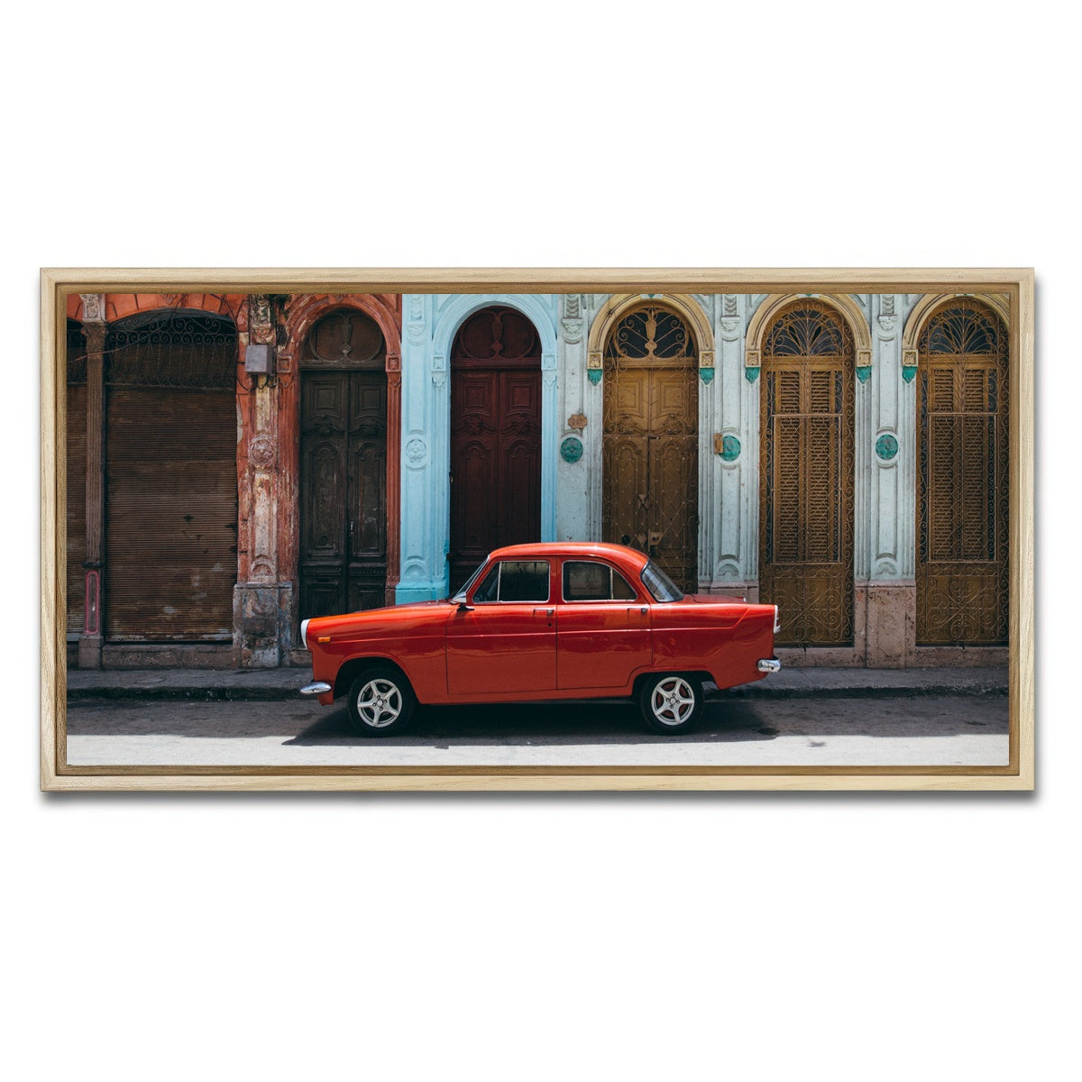 AUTO-MOCKUP WHITE | Red Car in Cuba | 1 Piece | Natural Framed Canvas | group=2x1