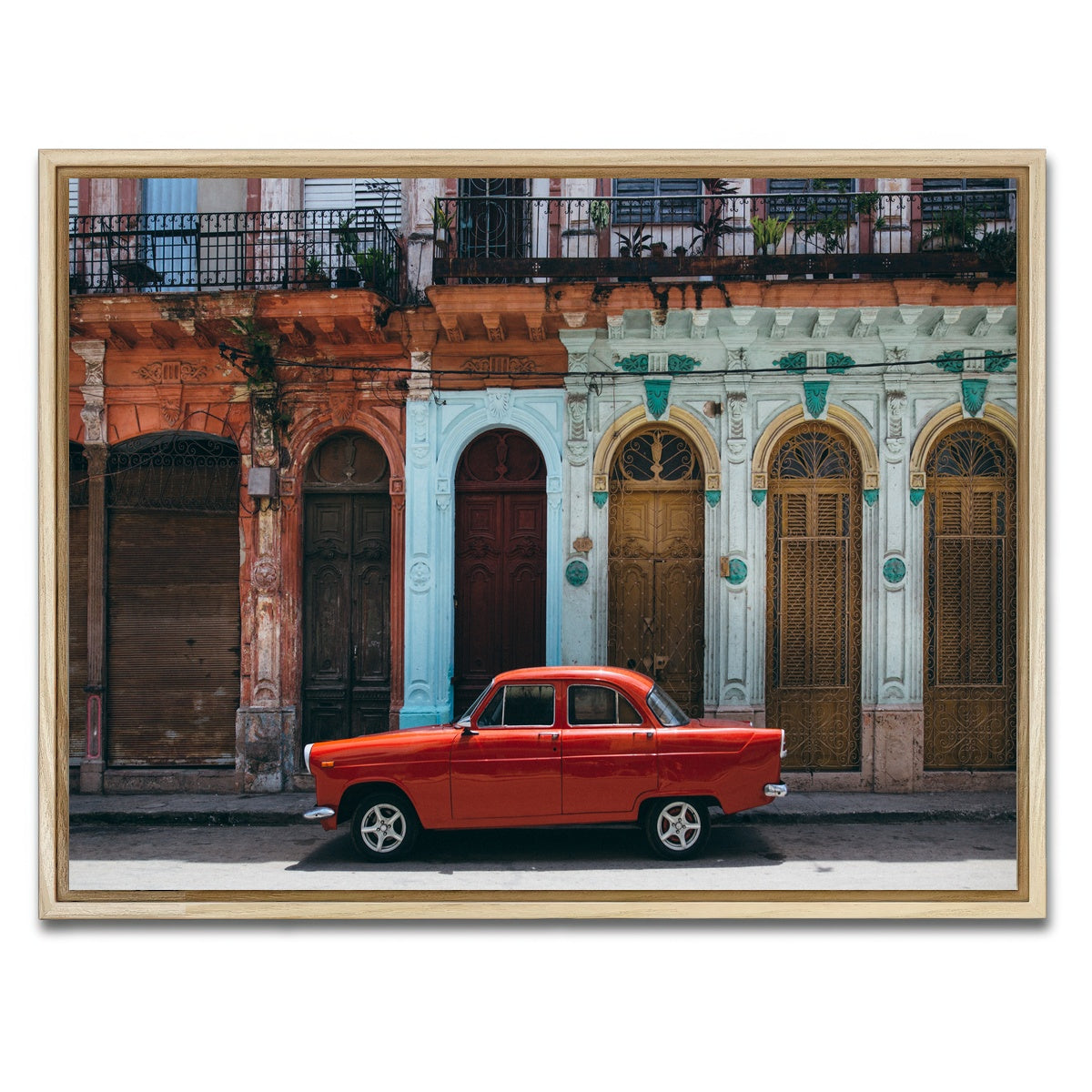 AUTO-MOCKUP WHITE | Red Car in Cuba | 1 Piece | Natural Framed Canvas | group=4x3