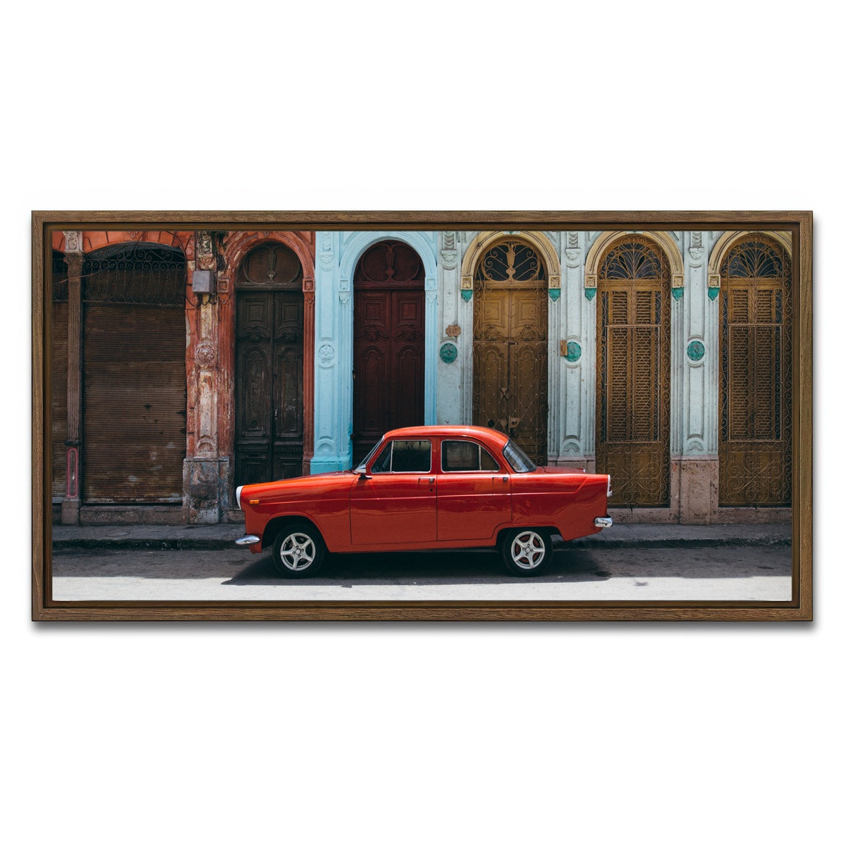AUTO-MOCKUP WHITE | Red Car in Cuba | 1 Piece | Walnut Framed Canvas | group=2x1