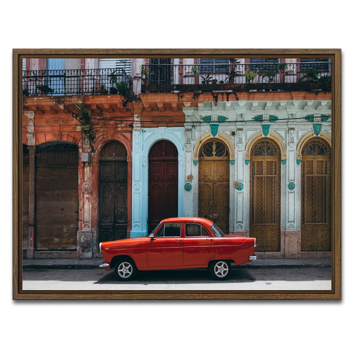 AUTO-MOCKUP WHITE | Red Car in Cuba | 1 Piece | Walnut Framed Canvas | group=4x3