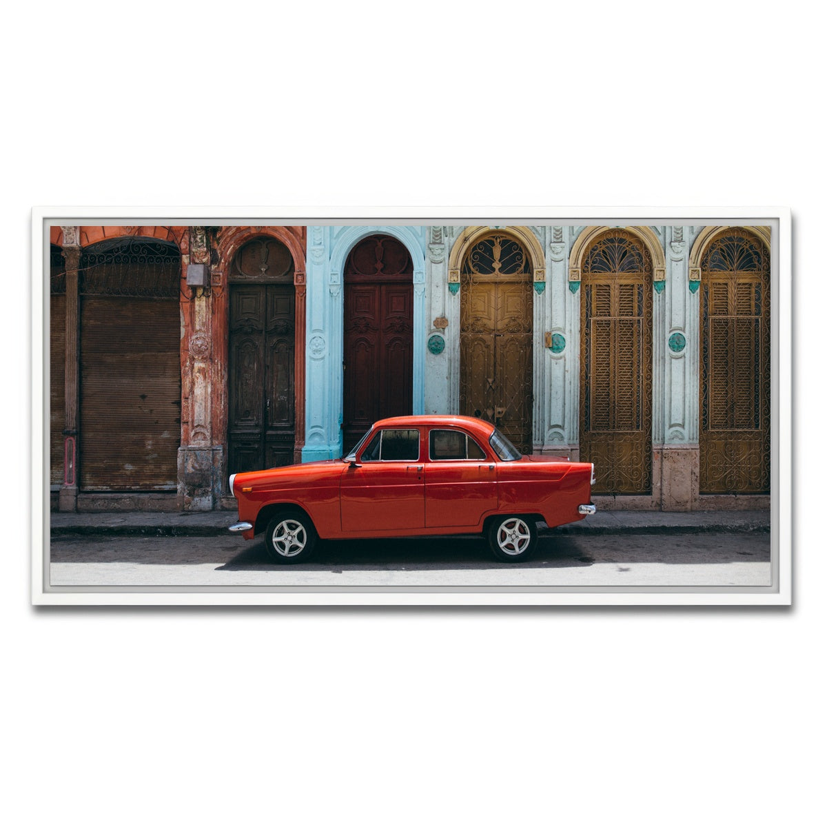 AUTO-MOCKUP WHITE | Red Car in Cuba | 1 Piece | White Framed Canvas | group=2x1