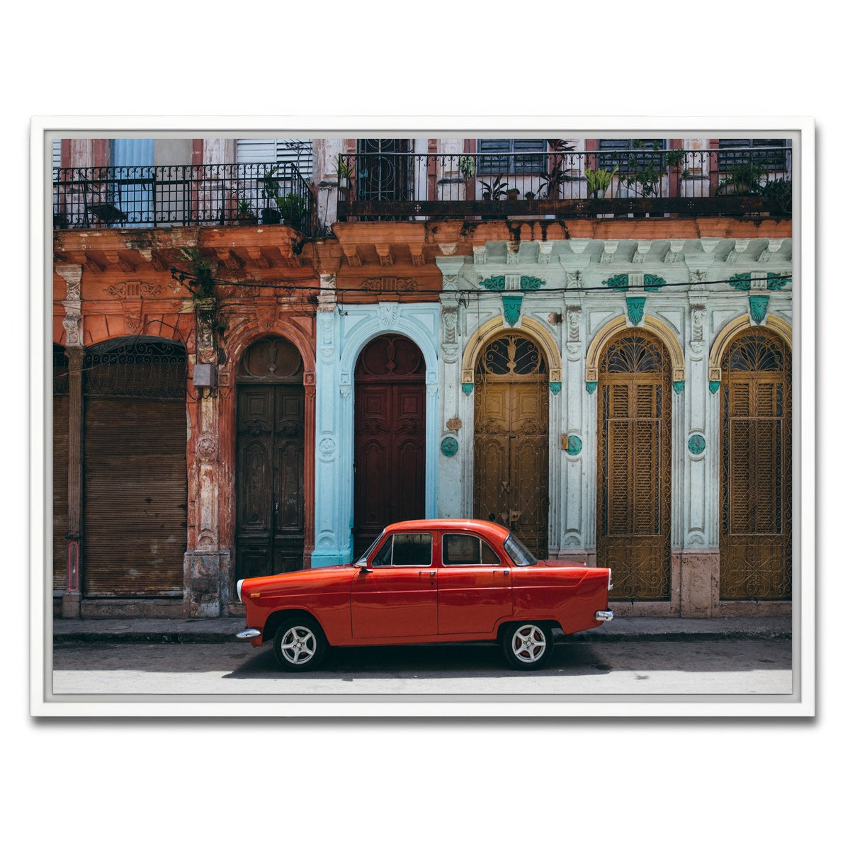 AUTO-MOCKUP WHITE | Red Car in Cuba | 1 Piece | White Framed Canvas | group=4x3
