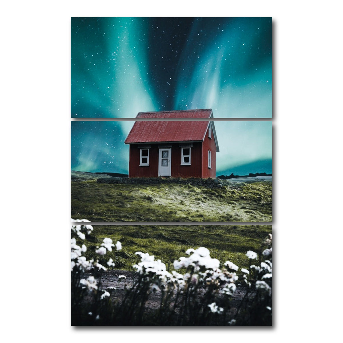 AUTO-MOCKUP WHITE | Red House Aurora | 3 Piece | Gallery Wrap Canvas | group=12x24_stacked