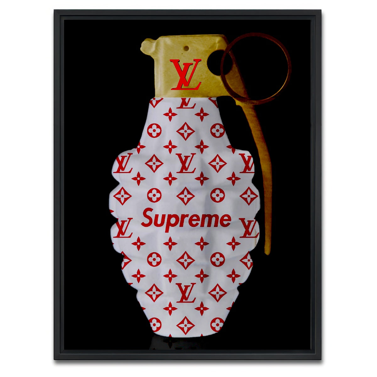 AUTO-MOCKUP WHITE | Red White Gold LV Grenade | 1 Piece | Black Framed Canvas | group=3x4