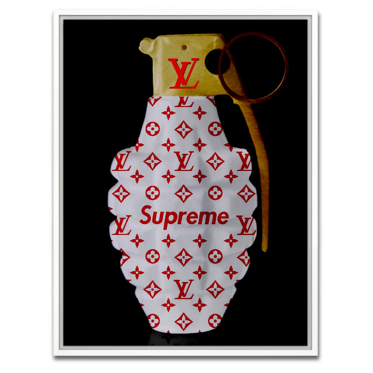 AUTO-MOCKUP WHITE | Red White Gold LV Grenade | 1 Piece | White Framed Canvas | group=3x4