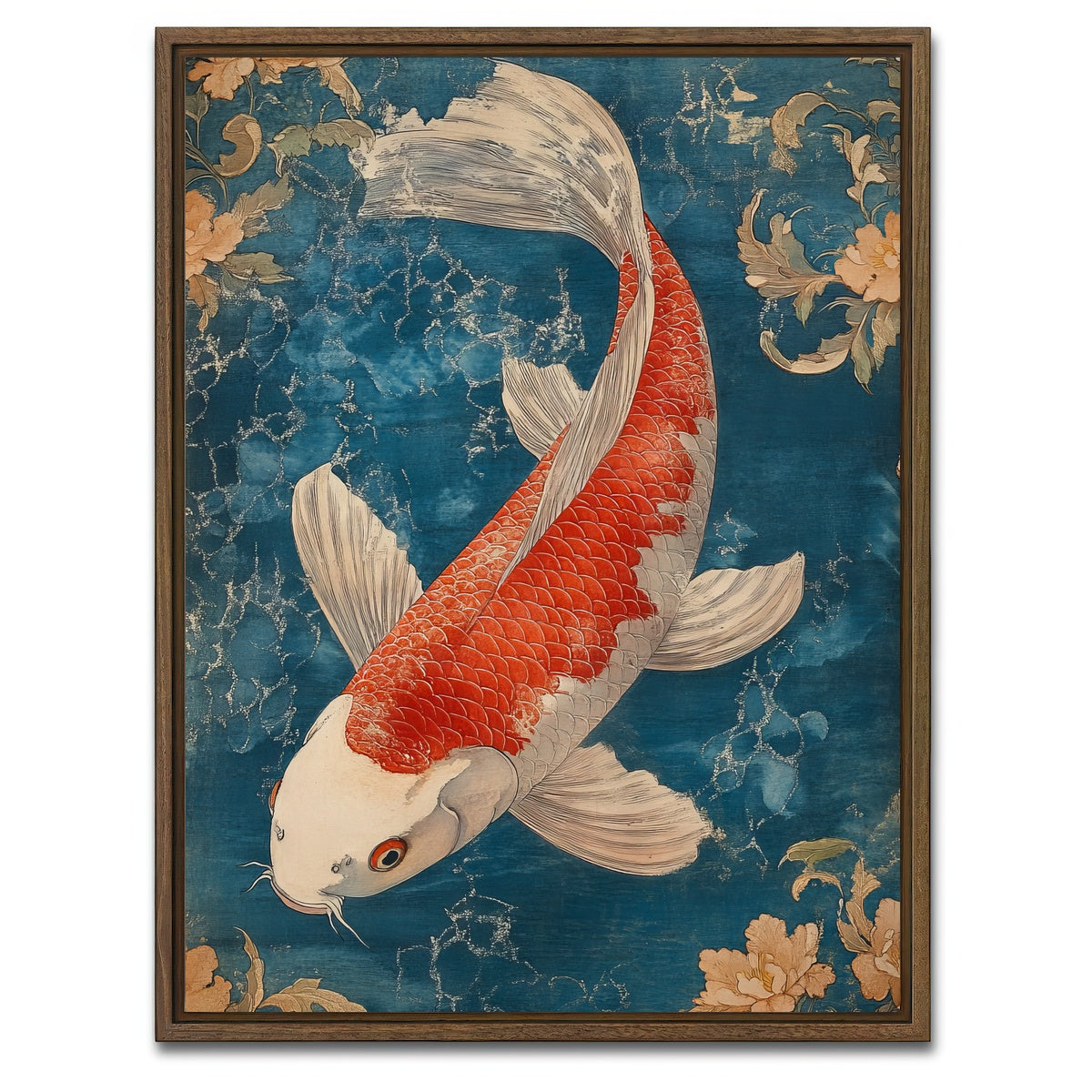 AUTO-MOCKUP WHITE | Red and white koi fish | 1 Piece | Walnut Framed Canvas | group=3x4