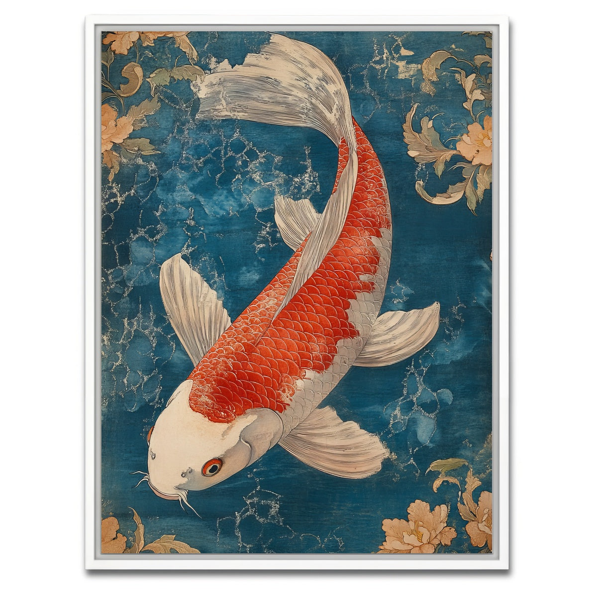 AUTO-MOCKUP WHITE | Red and white koi fish | 1 Piece | White Framed Canvas | group=3x4