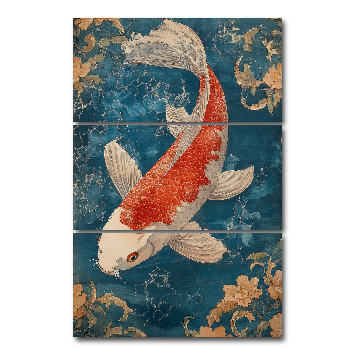 AUTO-MOCKUP WHITE | Red and white koi fish | 3 Piece | Gallery Wrap Canvas | group=12x24_stacked