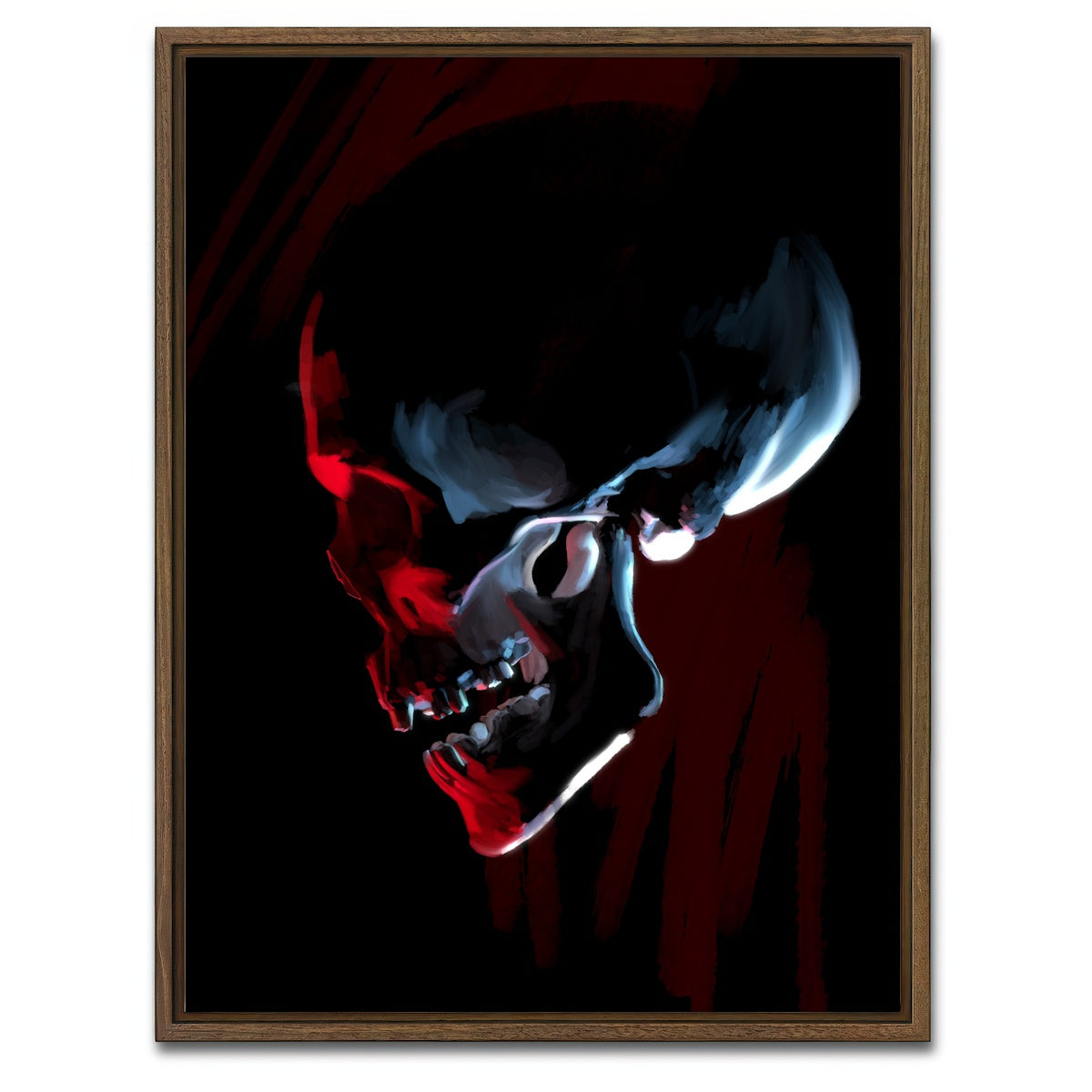 AUTO-MOCKUP WHITE | Red skull | 1 Piece | Walnut Framed Canvas | group=3x4