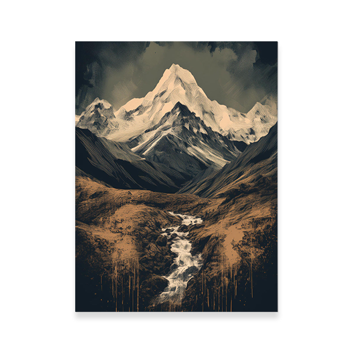 Retro Mountain Painting Wall Art