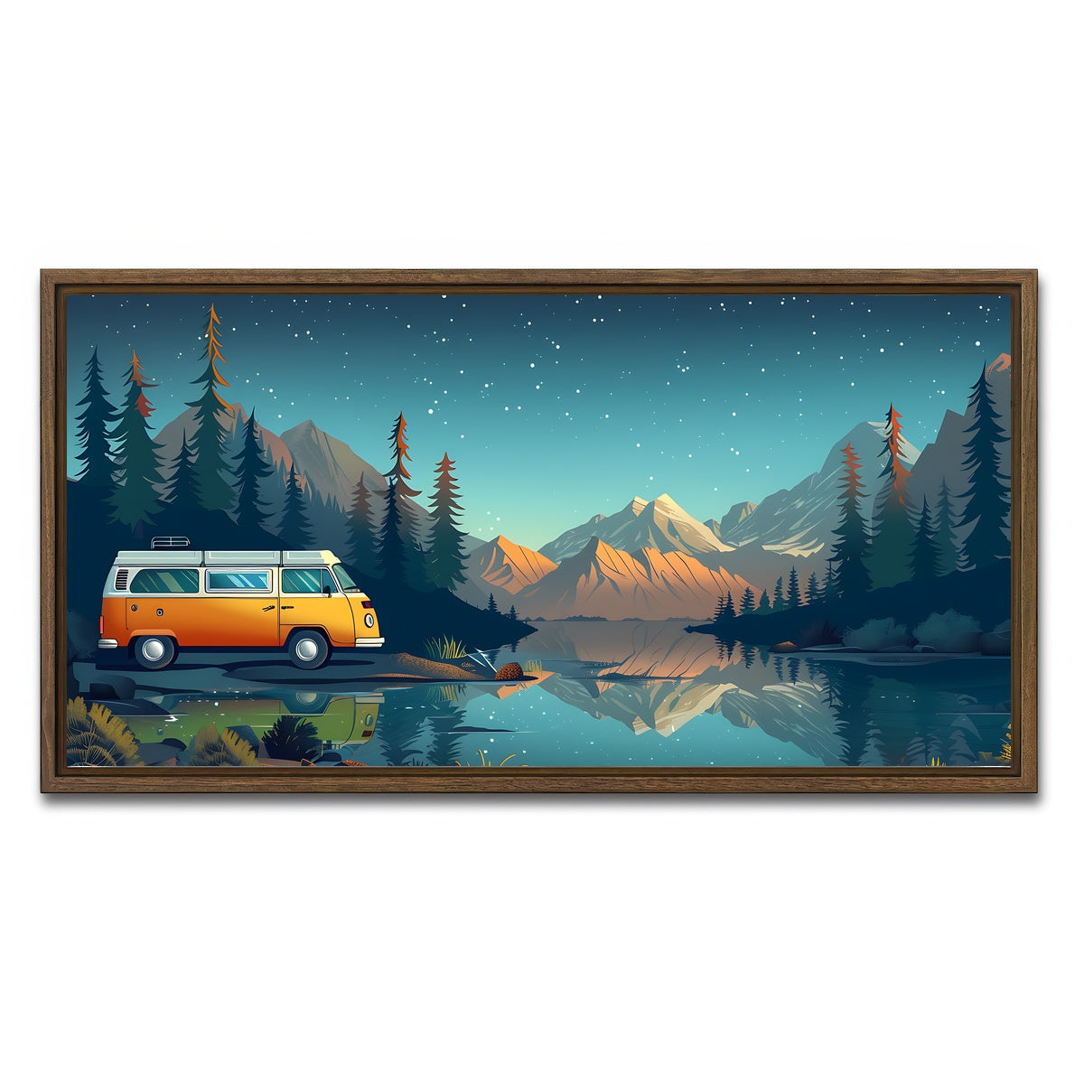 AUTO-MOCKUP WHITE | Retro Camper Bus | 1 Piece | Walnut Framed Canvas | group=2x1