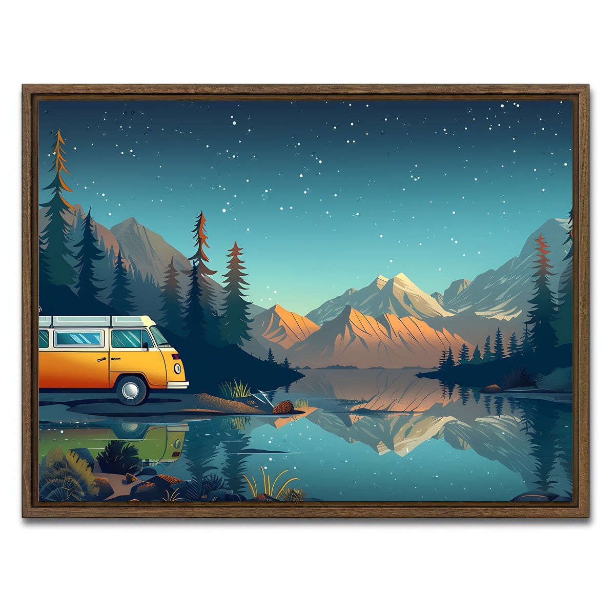 AUTO-MOCKUP WHITE | Retro Camper Bus | 1 Piece | Walnut Framed Canvas | group=4x3