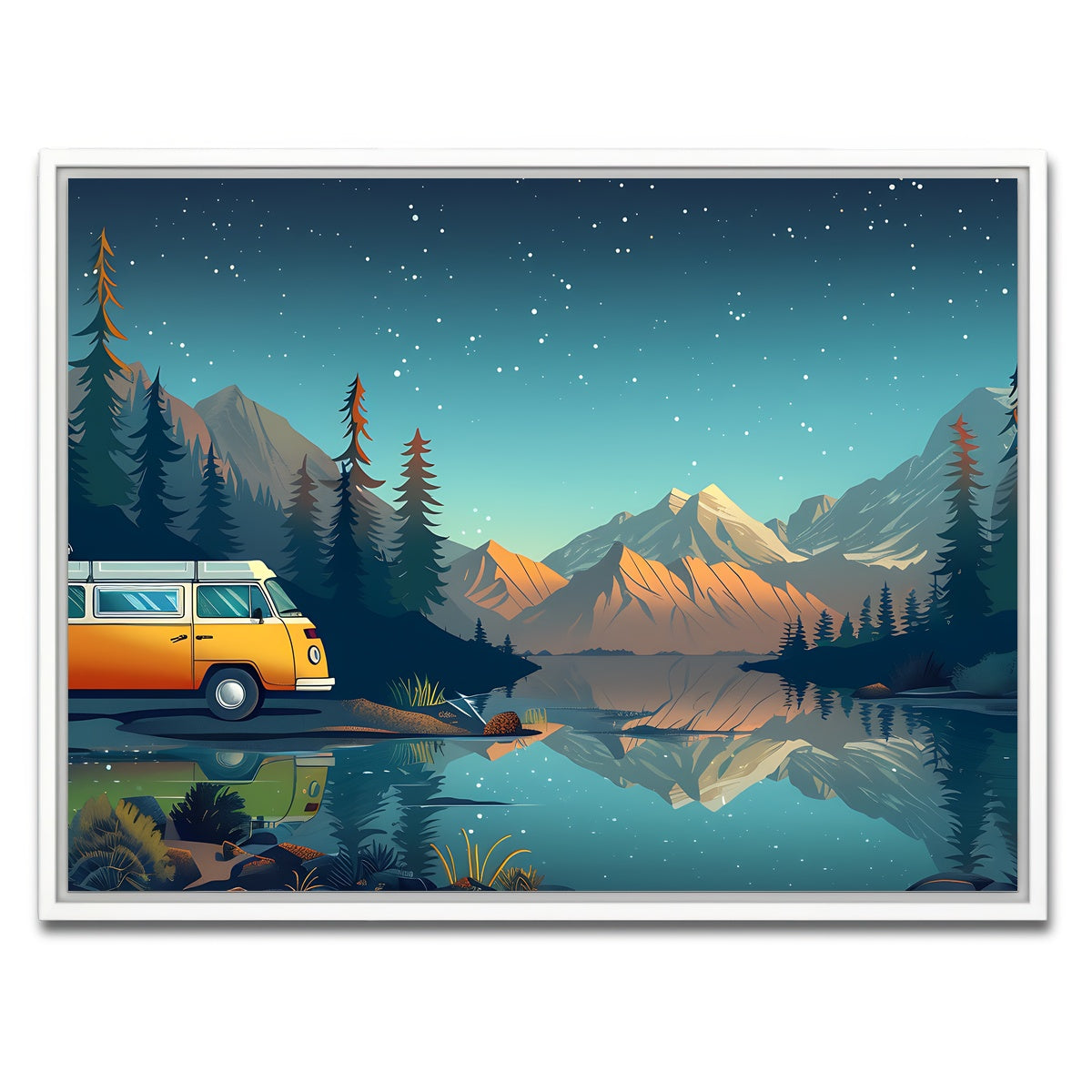 AUTO-MOCKUP WHITE | Retro Camper Bus | 1 Piece | White Framed Canvas | group=4x3