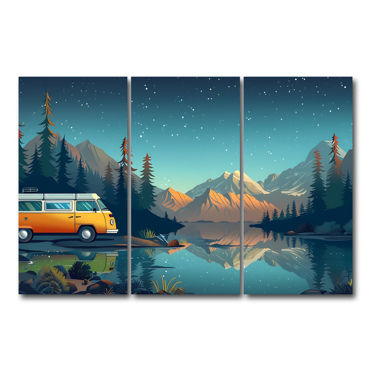 AUTO-MOCKUP WHITE | Retro Camper Bus | 3 Piece | Gallery Wrap Canvas | group=12x24