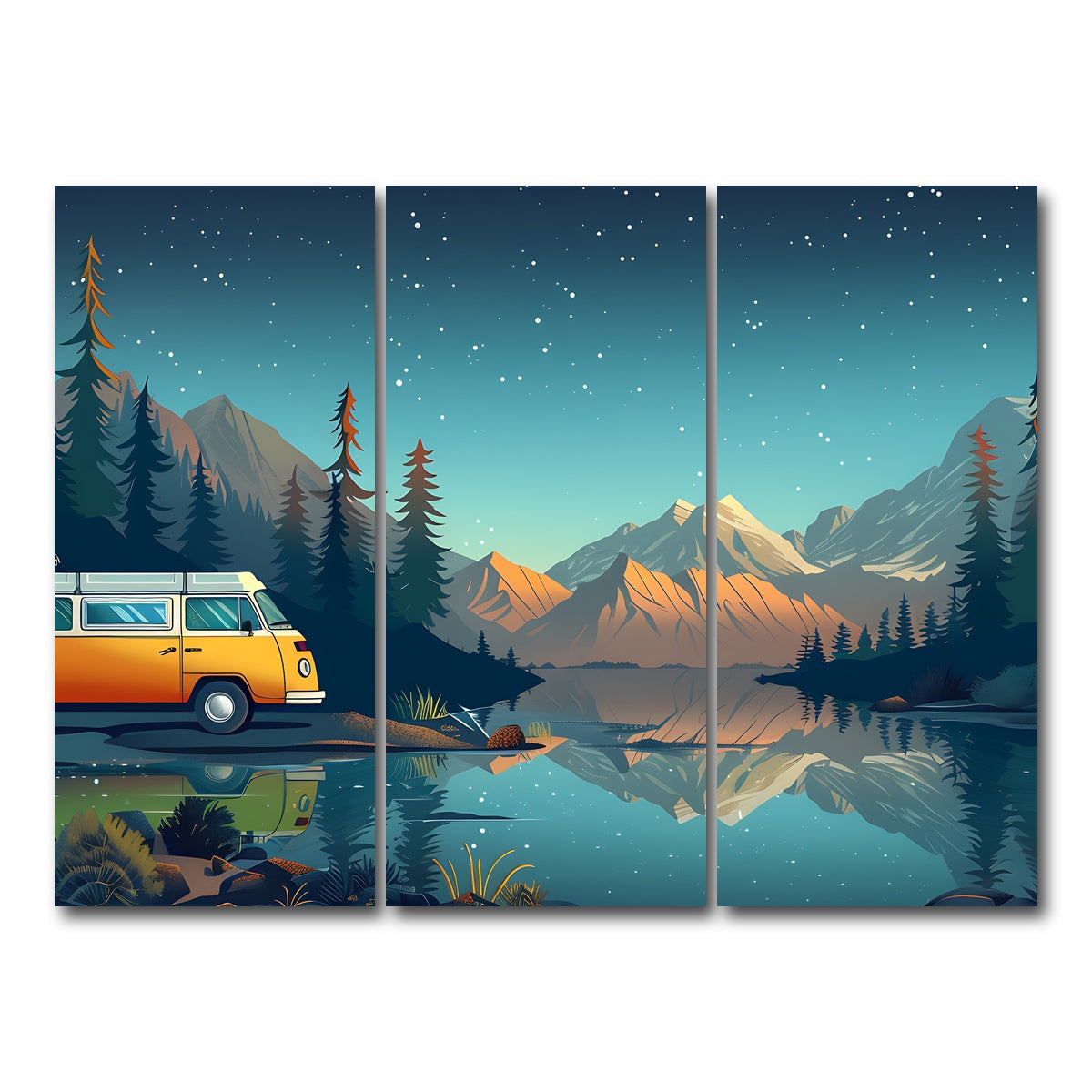 AUTO-MOCKUP WHITE | Retro Camper Bus | 3 Piece | Gallery Wrap Canvas | group=8x18