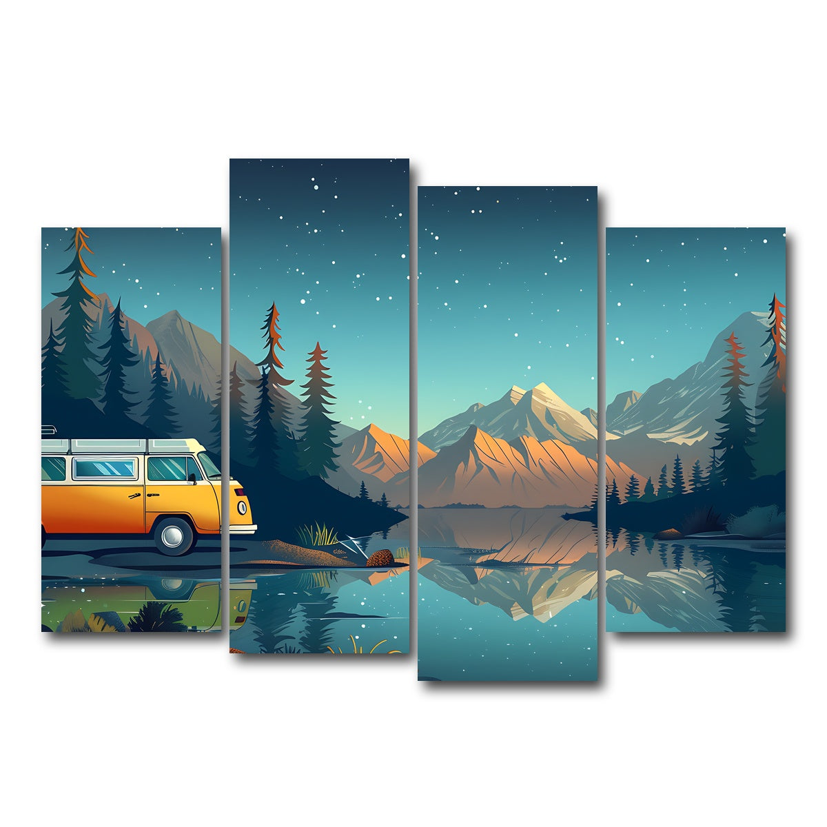 AUTO-MOCKUP WHITE | Retro Camper Bus | 4 Piece | Gallery Wrap Canvas | group=4_normal