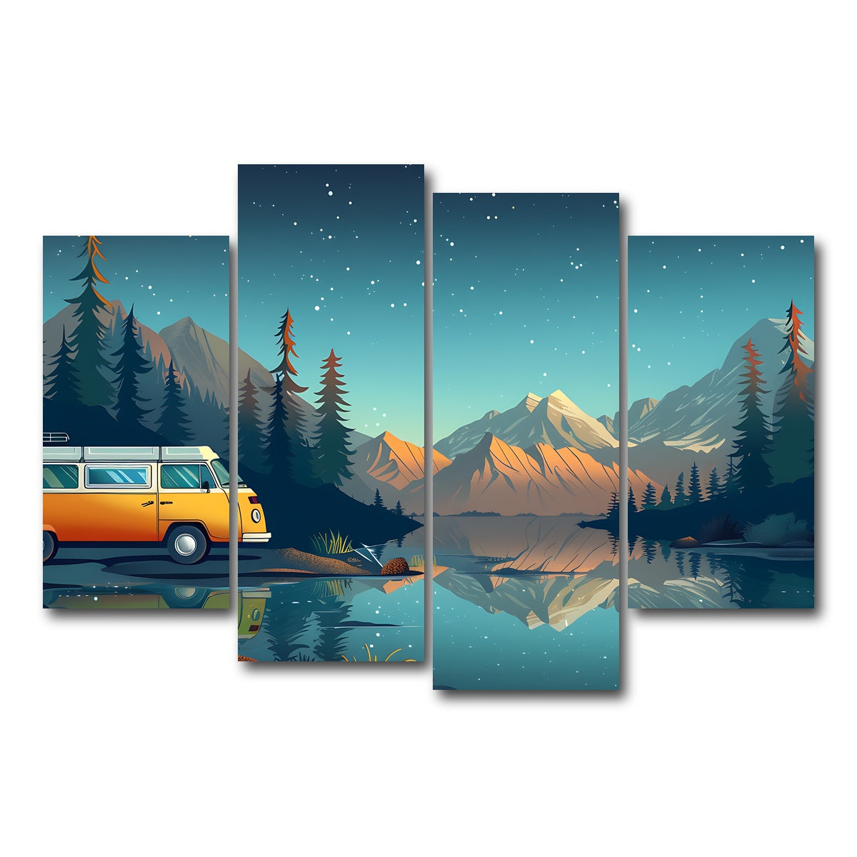 AUTO-MOCKUP WHITE | Retro Camper Bus | 4 Piece | Gallery Wrap Canvas | group=4_short