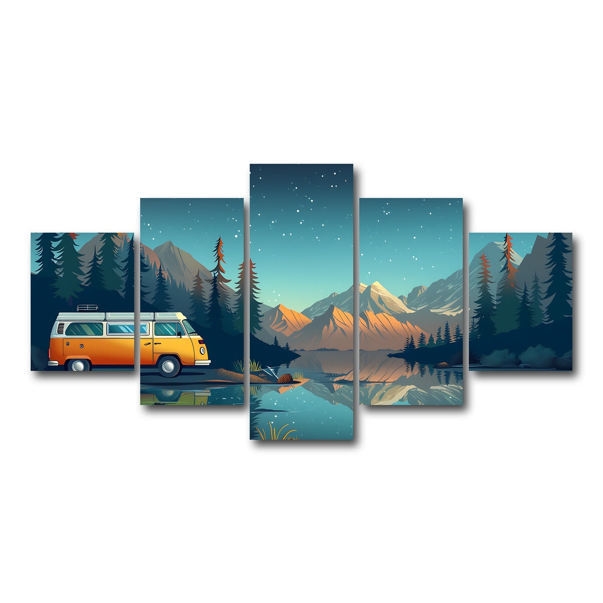 AUTO-MOCKUP WHITE | Retro Camper Bus | 5 Piece | Gallery Wrap Canvas | group=5_short
