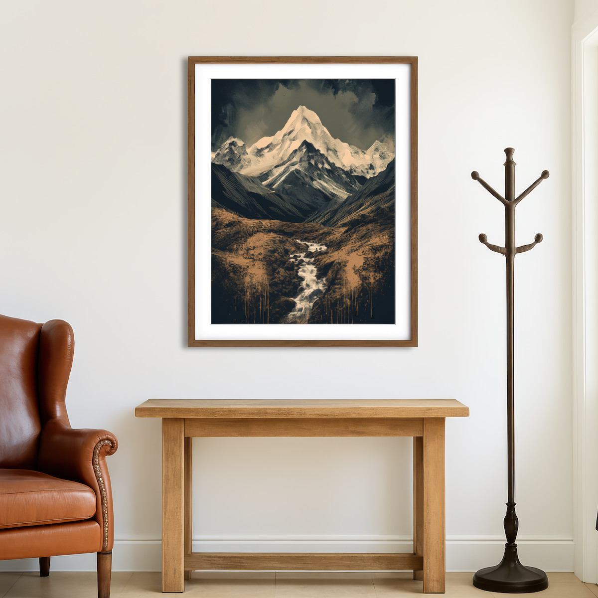 AUTO-MOCKUP ROOM | Retro Mountain Painting Wall Art