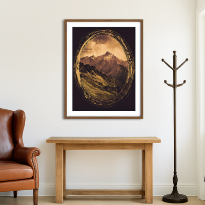 AUTO-MOCKUP ROOM | Retro Mountain View Oil Paint Wall Art