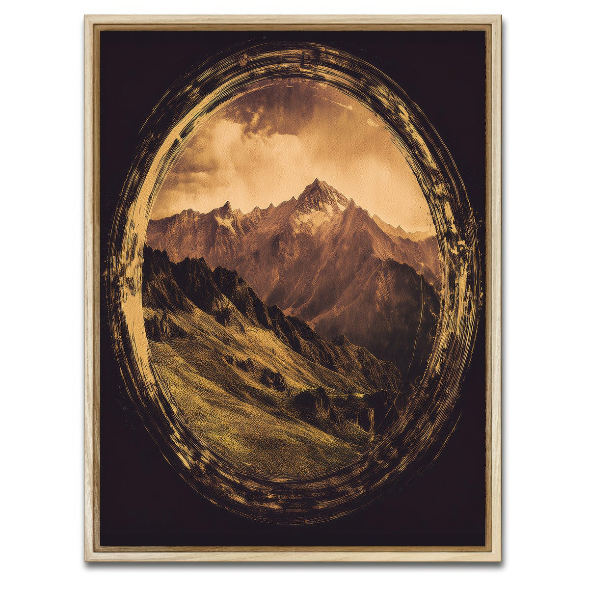 AUTO-MOCKUP WHITE | Retro Mountain View Oil Paint | 1 Piece | Natural Framed Canvas | group=3x4