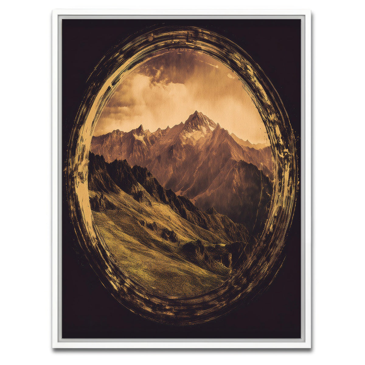 AUTO-MOCKUP WHITE | Retro Mountain View Oil Paint | 1 Piece | White Framed Canvas | group=3x4