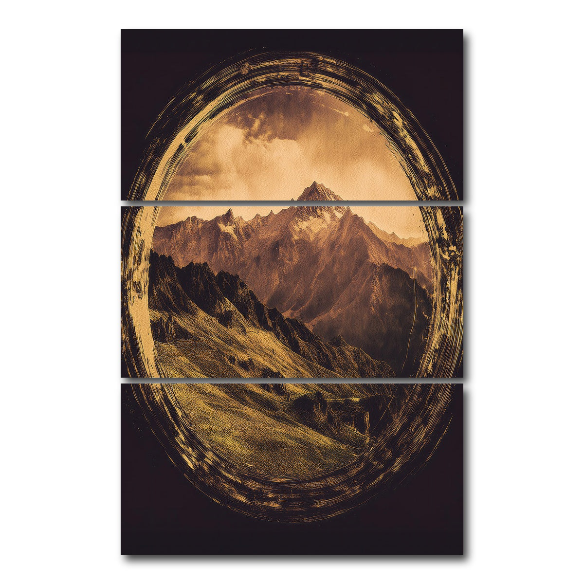 AUTO-MOCKUP WHITE | Retro Mountain View Oil Paint | 3 Piece | Gallery Wrap Canvas | group=12x24_stacked